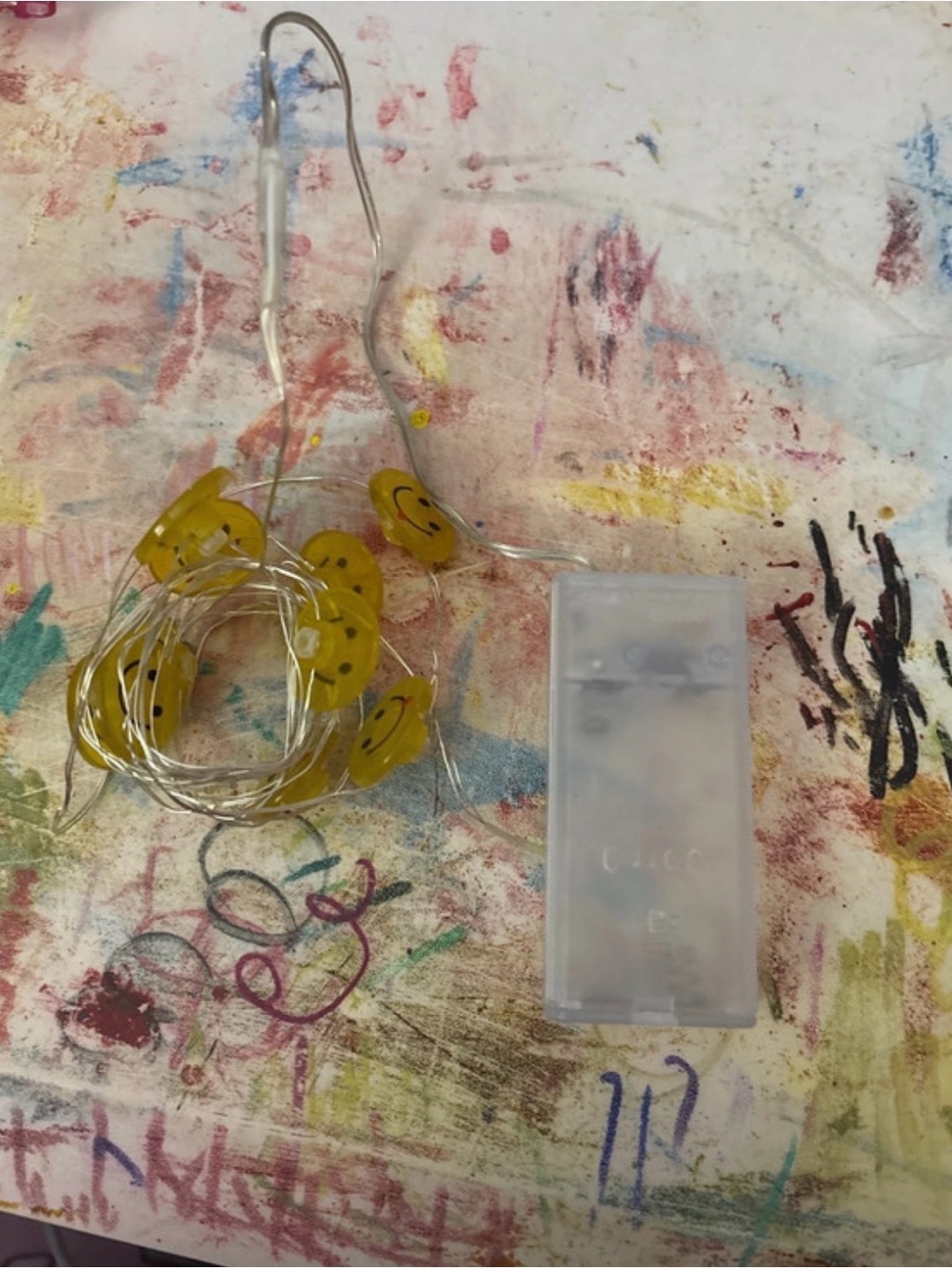 Yellow Smiley LED String Lights - Portable Battery-Powered